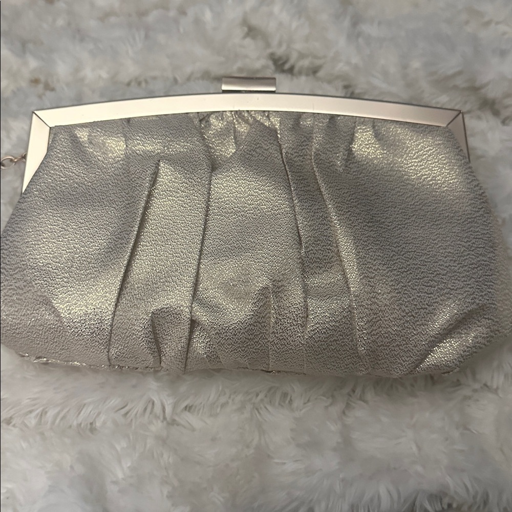 Gleaming Cream Clutch with Rhinestone Detail Detachabable D- Ring long chain. - Picture 3 of 5